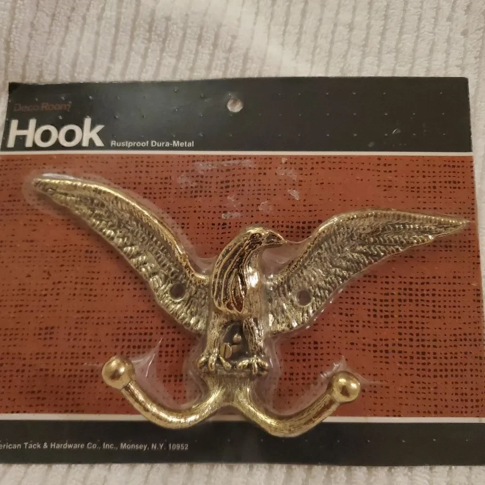 Brass Eagle Coat Hook , Eagle/ Like Bird Rust Proof ‎ Dura- Metal Home Decor Vtg
